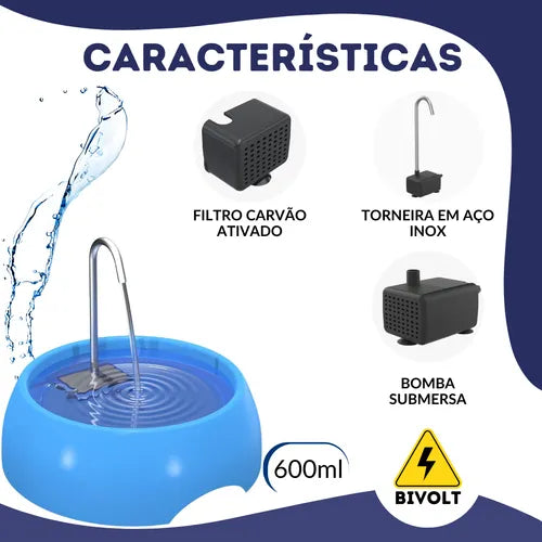 Fonte Gato Bebedouro Pet 600ml Bivolt USB