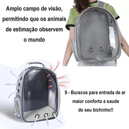 Mochila Pet visão panorâmica inteligente segurança ventilação