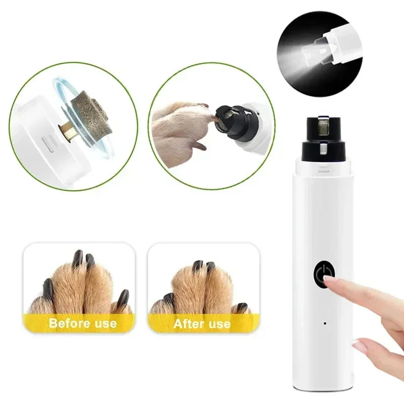 Cortador de unhas elétrico, recarregável com carregamento USB, luz LED - PolloPets