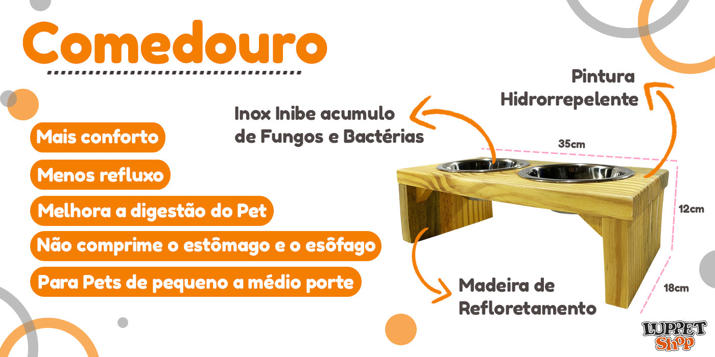 Comedouro para Cães e Gatos Toronto Elevado e com potes de Inox P