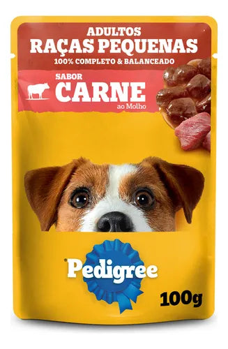 Pack Ração Úmida Pedigree para Cães Adultos Raças Pequenas Sachês Carne 100g - Caixa com 18 unidades