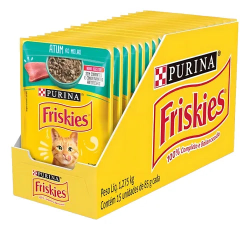 Purina Friskies Alimento Úmido gatos adultos sachê 85g caixa 15 unidades atum