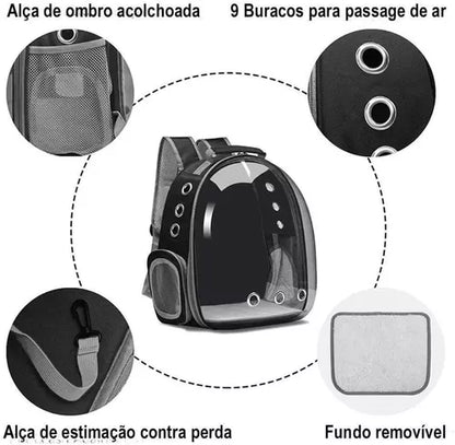 Mochila Pet visão panorâmica inteligente segurança ventilação